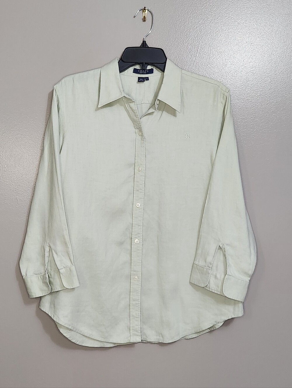 Chaps Women’s Light Green Button-Down Linen Shirt Size Large